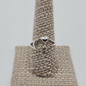 Size 9.25 Sterling Silver Moon Star Heart Symbols Band Ring A4309